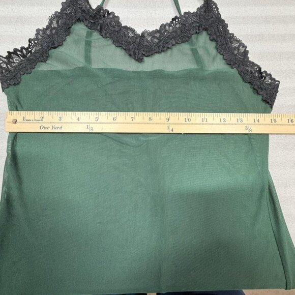 Sheer Lace Trim Nightgown Slip Dress Womens Large Green Halter Mesh Lingerie - Picture 5 of 10